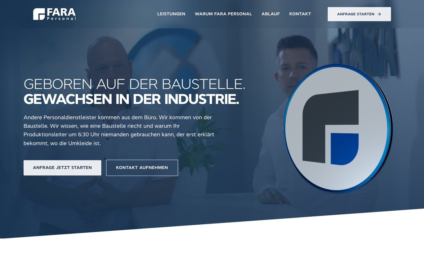Website von FARA Personal, gebaut von ADYOUCATE